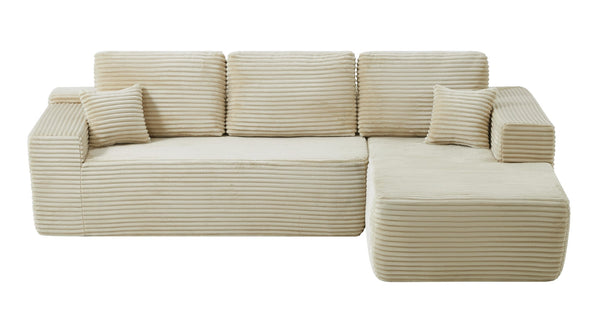 English Elm 104" Cloud Sectional Sofa Plush Corduroy L Shape Chaise No Assembly Living Room W3975S00029