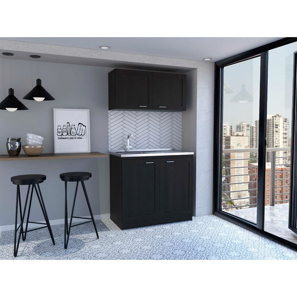 English Elm Cabinet, Two-Part Engineered Wood Storage Set with Spacious Countertops, FSC & CPSIA Compliant Black 41.73 L x 23.23 W x 6.69 H B097S00180