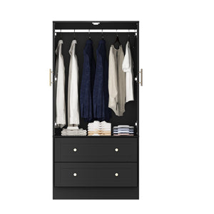 English Elm Shaker Two Door Wardrobe Armoire with Hanging Rod Drawers and Bedroom Storage T3210P477663