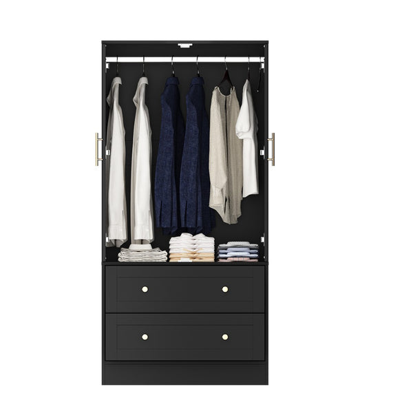 English Elm Shaker Two Door Wardrobe Armoire with Hanging Rod Drawers and Bedroom Storage T3210P477663