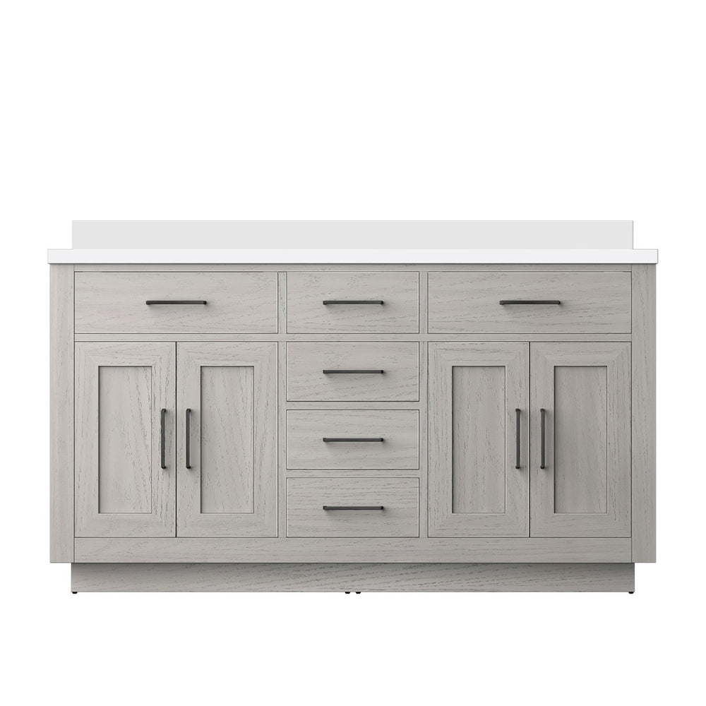 English Elm White Oak Double Bath Vanity 60" W With Stunning White Quartz Top - Durable, Stylish & Easy Install B2731P257758-GIGA