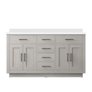 English Elm White Oak Double Bath Vanity 60" W With Stunning White Quartz Top - Durable, Stylish & Easy Install B2731P257758-GIGA