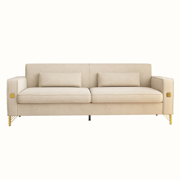 English Elm FX-P18-BK(sofa)Luxury Soft Faux Sherpa Sofa with Gold Accents, Removable Cushions, Modern Chic Design Beige W57649843