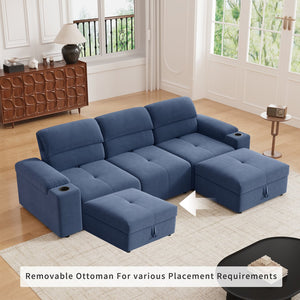 English Elm Modern Modular L-shaped sectional sofa 105-inch cloud deep-seat 4-seat cotton comfort with ottoman and storage Blue W3820S00008