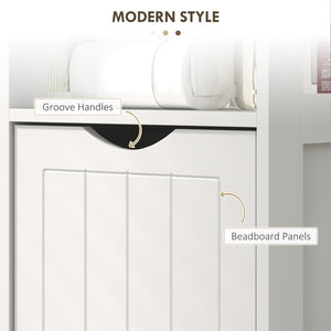 English Elm Bathroom Slim Floor Cabinet Tall White Beadboard Storage for Narrow Spaces T3971P430695