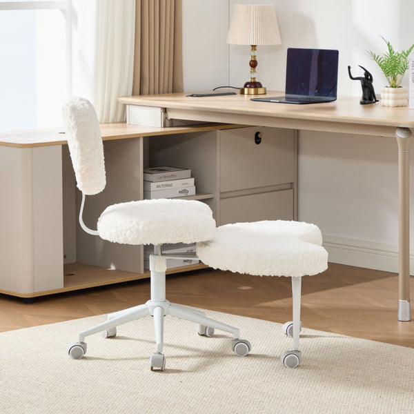 English Elm Artificial Rabbit Hair Cross Legged Desk Chair with Lumbar Support and Swivel Footrest Beige W1143P403571