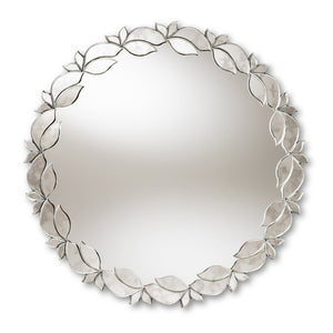 Baxton Studio Baxton Studio Elegant Round Petal Leaf Mirror – Rustic Silver Accent for Modern Home Décor & Style RXW-6175