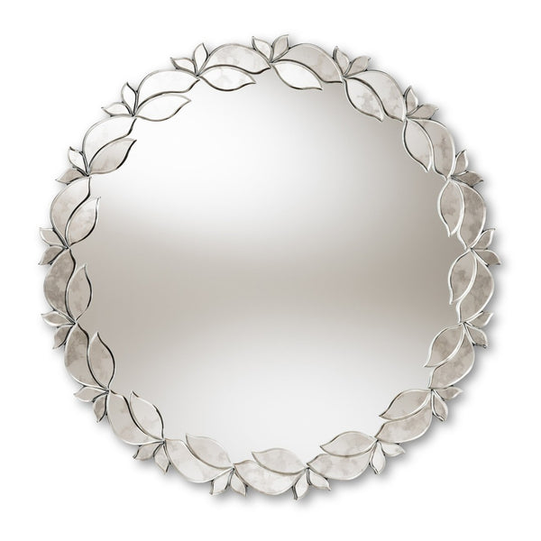 Baxton Studio Baxton Studio Elegant Round Petal Leaf Mirror – Rustic Silver Accent for Modern Home Décor & Style RXW-6175