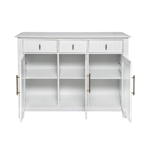 English Elm Cabinet with Three Doors Acacia Wood White Finish Gold Hardware Entryway Dining Storage N780P295774K