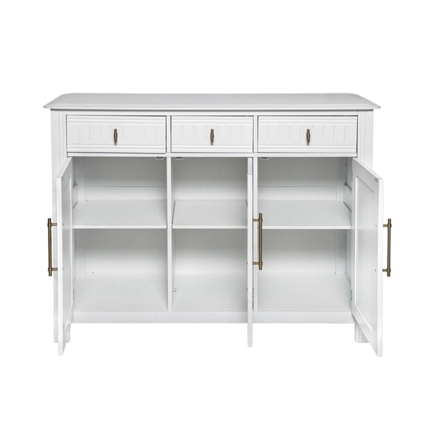 English Elm Cabinet with Three Doors Acacia Wood White Finish Gold Hardware Entryway Dining Storage N780P295774K
