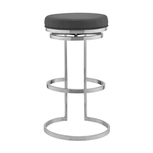 English Elm Quinix Modern 30" Gray Faux Leather Swivel Bar Stool with Brushed Stainless Frame, Backless Comfort B2736P268570