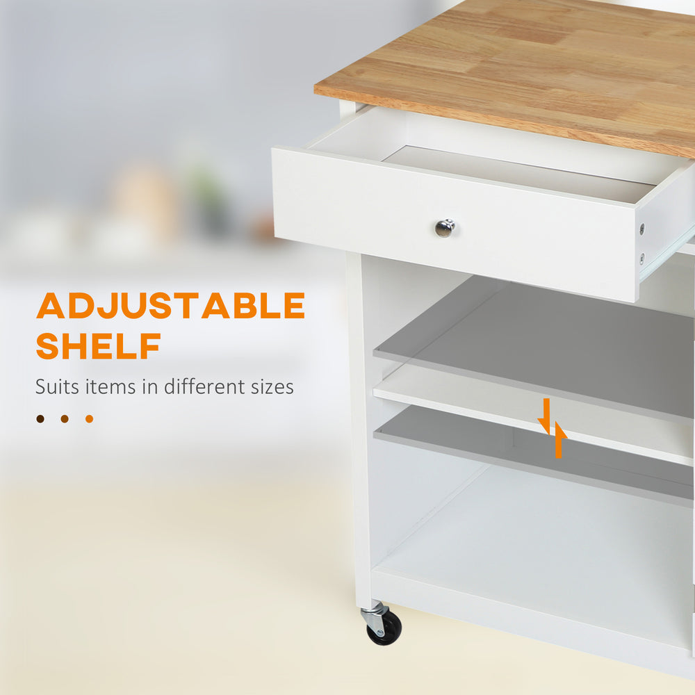 English Elm HOMCOM 27" Rolling Kitchen Island Cart with Rubber Wood Top, Drawer, Glass Door & Towel Rack W2225P217402