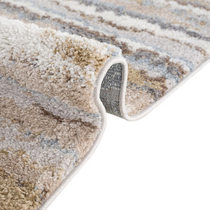 JLA Home Madison Park - Watercolor Plush High-Pile Area Rug with Abstract Painterly Stripe Pattern, Soft, OEKO-TEX Certified, Slip-Resistant Blue/Tan MP35-7587