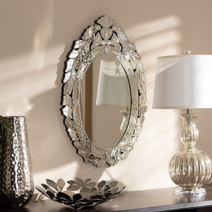Baxton Studio Baxton Livia Venetian Style Accent Wall Mirror – Elegant Silver Floral Frame, Beveled Glass Design RXW-6162-1