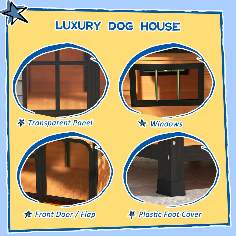 English Elm Pawhut Cabin Style Wooden Outdoor Dog House with Asphalt Roof and Openable Top W2225P249729