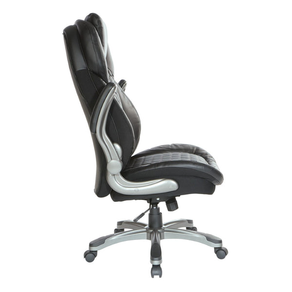 OSP Home Furnishings Bonded Leather Executive Office Chair with Lumbar Support and Ergonomic Adjustable Seat Titanium ECH620867-EC3