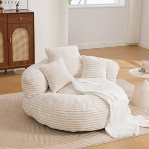 English Elm Bean Bag Sofa Oversized Corduroy Floor Lounge Chair with Armrests Pillows Foam Fill Beige W395P426811