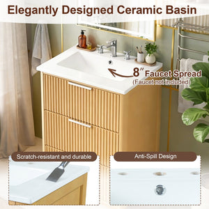 English Elm 24'' Vintage Bathroom Vanity with Ceramic Sink Soft Close Drawers Open Shelf N710P411251P