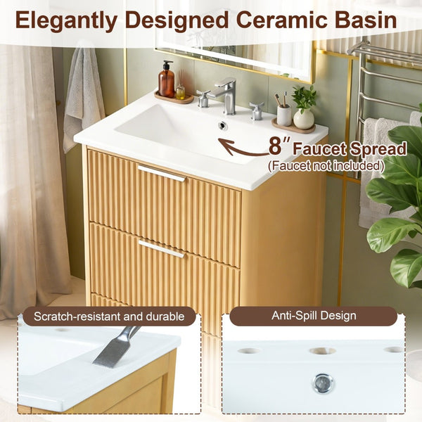 English Elm 24'' Vintage Bathroom Vanity with Ceramic Sink Soft Close Drawers Open Shelf N710P411251P