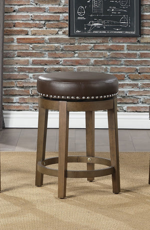 English Elm Round Swivel Stool Set of 2 with Black Faux Leather Seat, Nailhead Trim & Solid Wood Legs, 19.5" H Brown 35.75 L x 22.75 W x 9.75 H B011P201565