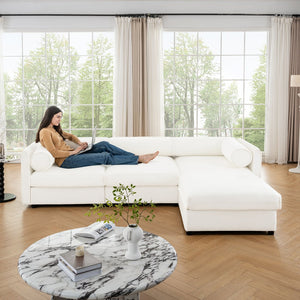English Elm Elegant White Chenille Sectional Sofa With Storage, Ergonomic Design & Modular Style For Modern Living W714S01038