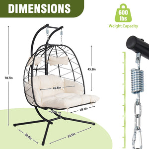 English Elm 2 Person Wicker Hanging Egg Chair with Stand Padded Swing for Patio or Garden T5880P500209