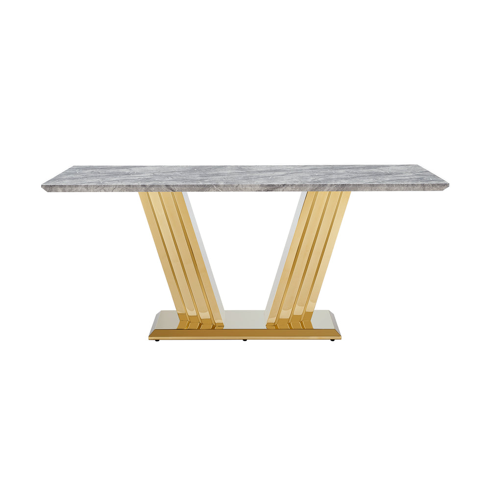 English Elm Marble Dining Table For 6 – Modern Faux Marble Kitchen Table With Chrome Base, Stylish & Durable Design W3456S00020