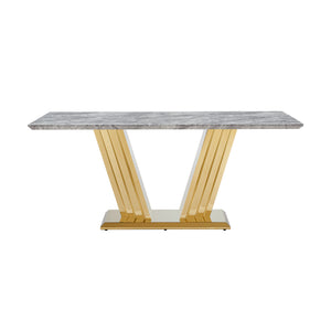 English Elm Marble Dining Table For 6 – Modern Faux Marble Kitchen Table With Chrome Base, Stylish & Durable Design W3456S00020