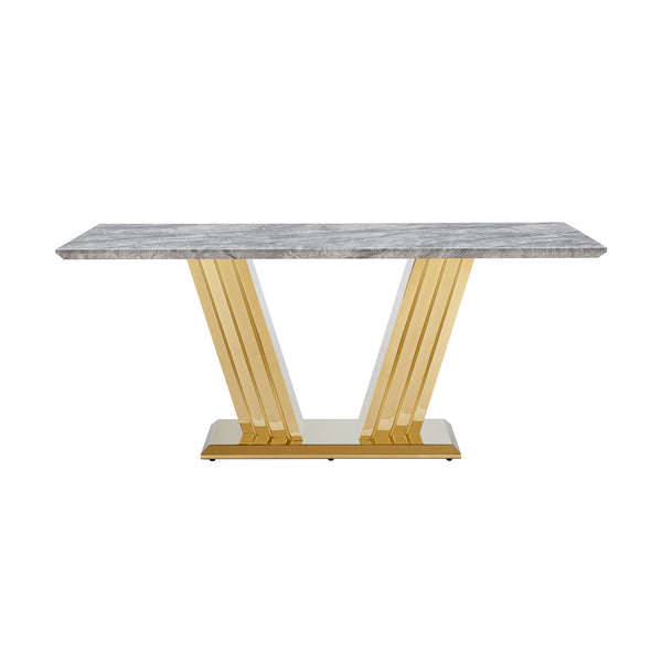English Elm Marble Dining Table For 6 – Modern Faux Marble Kitchen Table With Chrome Base, Stylish & Durable Design W3456S00020