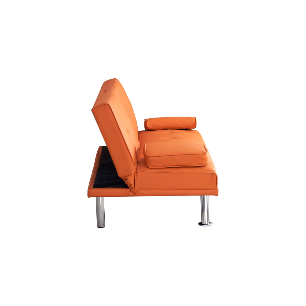 English Elm 67" Orange Leather Office Sofa Bed with Coffee Table, 2-Seater PU, Solid Wood Frame, 600LB Capacity W3356P298486