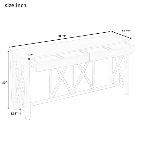 English Elm U_Style 60'' Acacia Veneer Console Table With X-Design, 4 Drawers & Open Shelf For Modern Living Spaces N711P289747V-GIGA