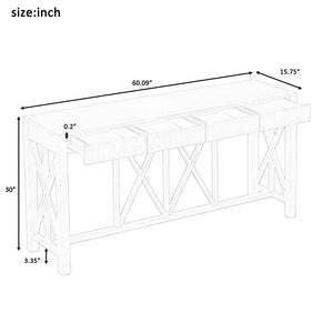 English Elm U_Style 60'' Modern Acacia Console Table With 4 Drawers & Open Shelf - Perfect For Entryways & Living Rooms N711P289747A-GIGA