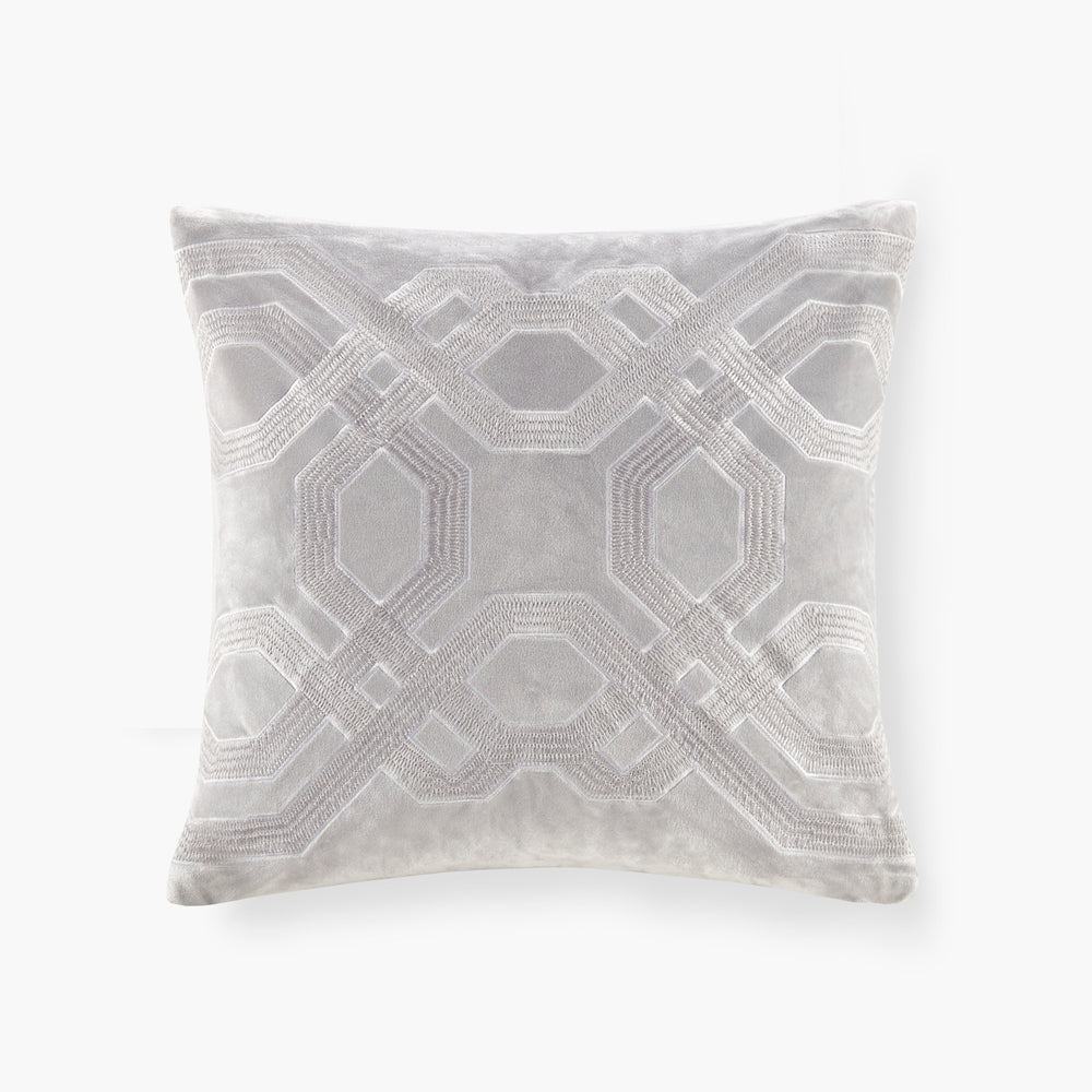 English Elm Square Japanese Braid Velvet Pillow 18x18 Embroidered Corded Piping Goose Feather Insert Plush Luxury Silver 16.93 L x 16.93 W x 4.72 H B035129198