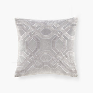 English Elm Square Japanese Braid Velvet Pillow 18x18 Embroidered Corded Piping Goose Feather Insert Plush Luxury Silver 16.93 L x 16.93 W x 4.72 H B035129198