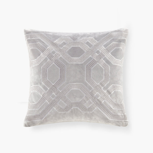 English Elm Square Japanese Braid Velvet Pillow 18x18 Embroidered Corded Piping Goose Feather Insert Plush Luxury Silver 16.93 L x 16.93 W x 4.72 H B035129198