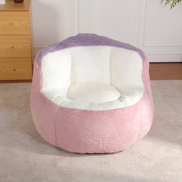English Elm Oversized Multicolor Faux Fur Bean Bag Chair - Cozy Lounger With Shredded Foam, No Assembly Needed! W3723P375715-GIGA