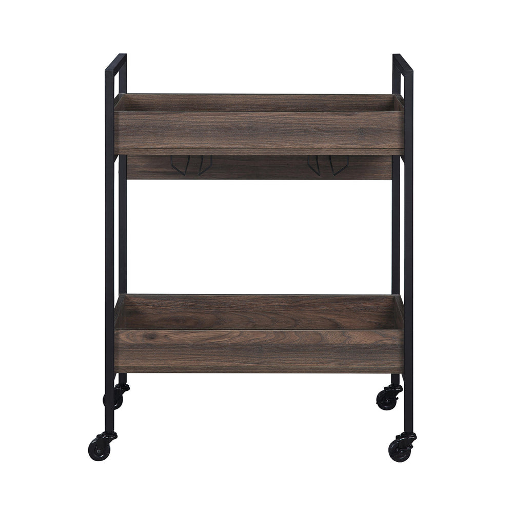 English Elm Rectangular Industrial Serving Cart with 2-Tier Walnut Shelves, Cup Holder & Dual Handles on Casters B016P316084