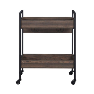 English Elm Rectangular Industrial Serving Cart with 2-Tier Walnut Shelves, Cup Holder & Dual Handles on Casters B016P316084