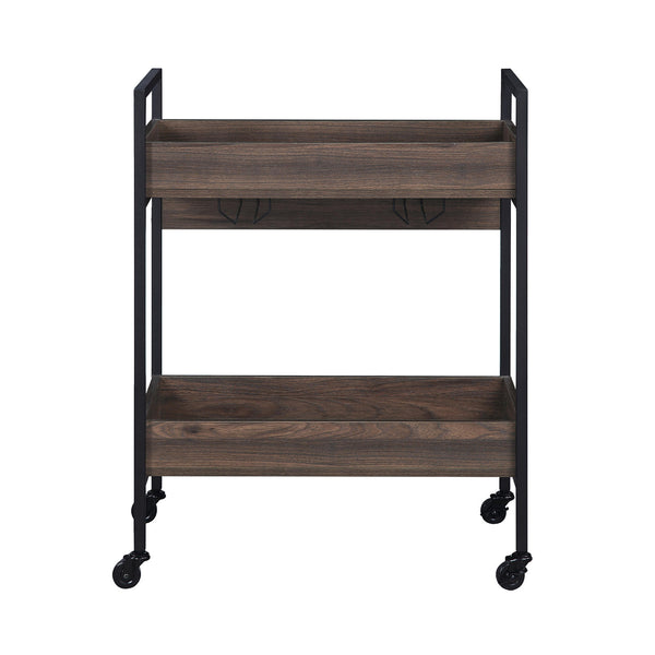 English Elm Rectangular Industrial Serving Cart with 2-Tier Walnut Shelves, Cup Holder & Dual Handles on Casters B016P316084