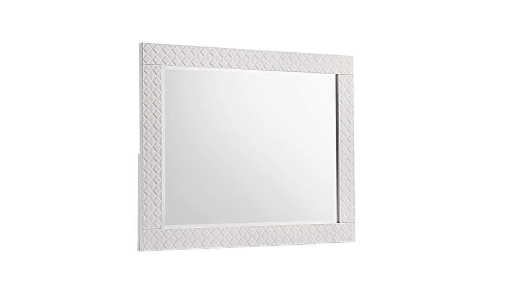 English Elm Blanca Quilted Textured Wall Mirror 47"W x 37"H Glossy White Lacquer Frame Modern Elegant Decor B009P243270