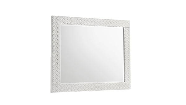 English Elm Blanca Quilted Textured Wall Mirror 47"W x 37"H Glossy White Lacquer Frame Modern Elegant Decor B009P243270