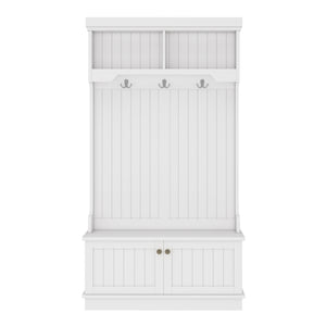 English Elm Hall Tree Entryway Organizer with Shoe Bench and 4-in-1 Coat Rack Hooks, Elegant Storage for Hallways White W1580P327001