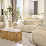 English Elm Summit 83" Faux Sheepskin Overstuffed Sofa, Cream Beige Faux Fur