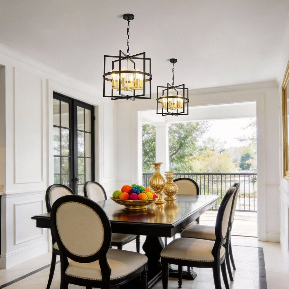 English Elm 6-light Tiered Lantern Chandelier Metal Industrial Farmhouse Pendant for Foyer Dining W5008P464267
