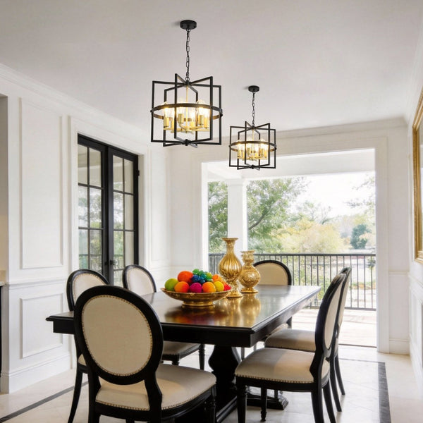 English Elm 6-light Tiered Lantern Chandelier Metal Industrial Farmhouse Pendant for Foyer Dining W5008P464267