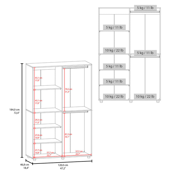 English Elm White Modern 2-Door Wardrobe with Open Shelves and Concealed Storage, Durable Melamine Finish, Space-Saving Design B062S01380