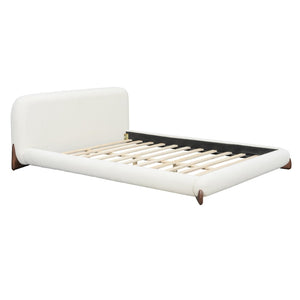 English Elm Queen Boucle Platform Bed Curved Padded Headboard Solid Wood Legs Modern Bedroom N757Q333874W