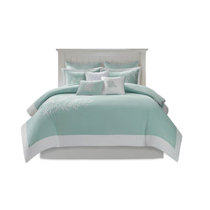 English Elm Duvet Harbor House Coastline Full/Queen Cotton Jacquard with Embroidered Coral Motif and Border Aqua 11.42 L x 10.04 W x 7.48 H B03595775