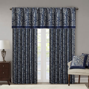 JLA Home Madison Park - Jacquard Window Valance with Paisley-Inspired Weave, Metallic Accents, Faux Silk Trim, OEKO-TEX Safe Navy MP41-4899