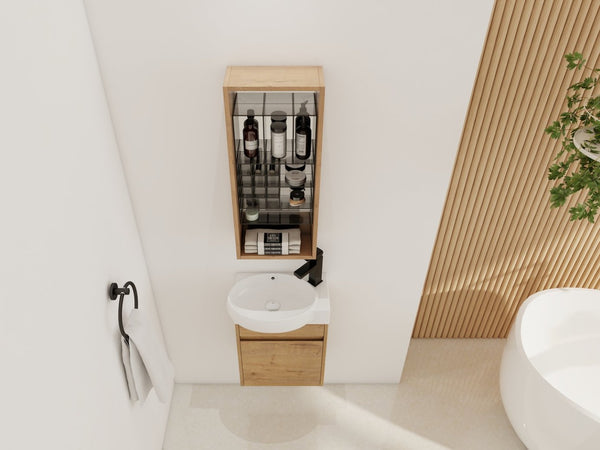 English Elm 12'' 12 Inch Wall Mounted Mirrored Bathroom Cabinet Plywood Build with Removable Organizer Insert W999P470290